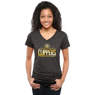 Los Angeles Clippers Women's Gold Collection V-Neck Tri-Blend T-Shirt - Black